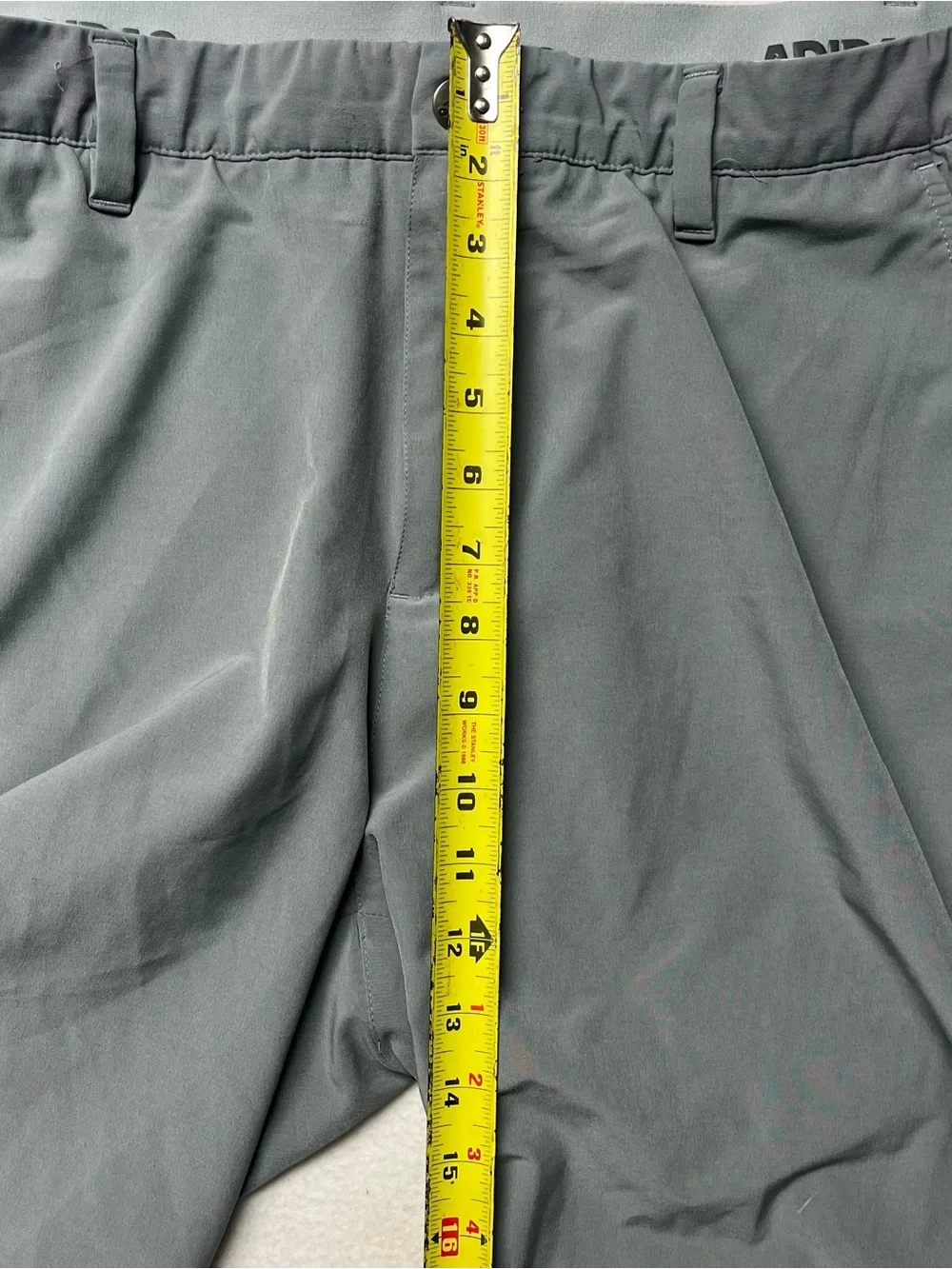 adidas Gray Solid Chino Shorts Flat Front Slash Pockets Button Logo 10